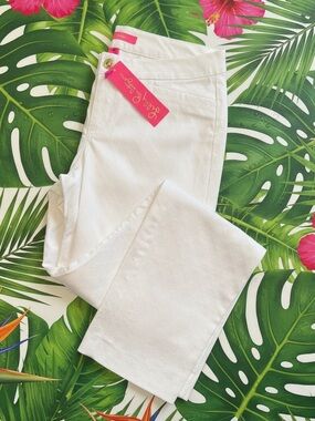 NWT Lilly Pulitzer Kelly Textured Ankle Length Skinny Pants Resort White SZ 8